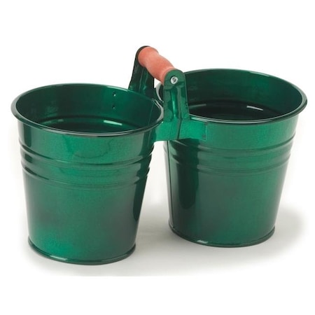 Houston International Trading Houston International Trading 8122E GG Enameled Galvanized 2 Planter Unit with Wood Handle; Glazed Green 8122E GG